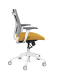 Side view of the SitonIt Wit Med Back Home Desk Chair in a Fog Mesh Back, Yellow Seat, and White Frame. Kansas City Office Furniture