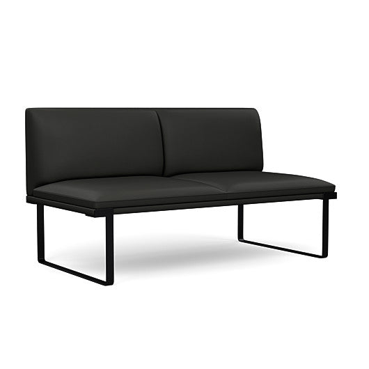 Front view of the SitOnIt Cameo 2 seater loveseat armless in Black Vinyl with Black Frame. Kansas City Office Design