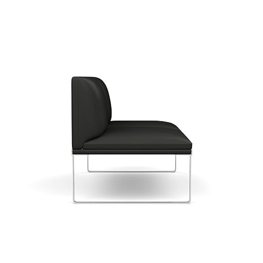 Side view of the SitOnIt Cameo 2 seater loveseat Armless in Black Vinyl with Chrome Frame. Kansas City Office Design