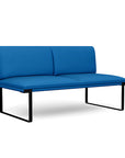 Front view of the SitOnIt Cameo 2 seater loveseat Armless in blue fabric with Black Frame. Kansas City Office Design