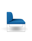 Side view of the SitOnIt Cameo 2 seater loveseat Armless in blue fabric with Chrome Frame. Kansas City Office Design