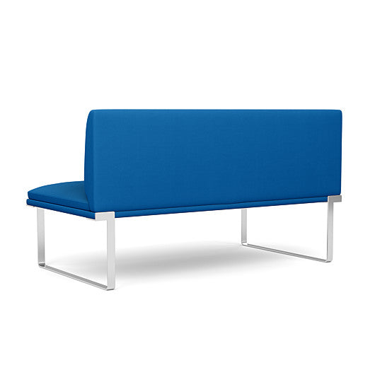 Back view of the SitOnIt Cameo 2 seater loveseat Armless in blue fabric with Chrome Frame. Kansas City Office Design