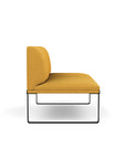 Side view of the SitOnIt Cameo 2 seater loveseat Armless in gold fabric with black Frame. Kansas City Office Design