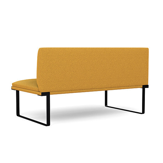 Back view of the SitOnIt Cameo 2 seater loveseat Armless in gold fabric with black Frame. Kansas City Office Design