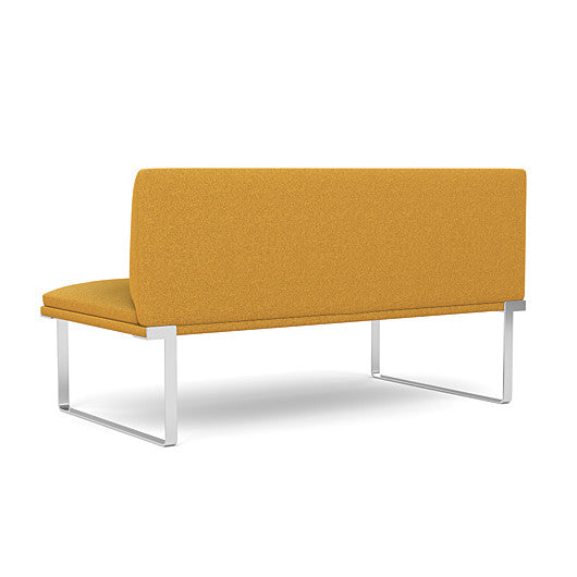 Back view of the SitOnIt Cameo 2 seater loveseat Armless in gold fabric with chrome Frame. Kansas City Office Design