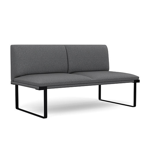 Front view of the SitOnIt Cameo 2 seater loveseat Armless in gray fabric with black Frame. Kansas City Office Design