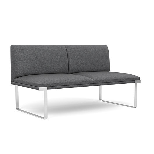 Front view of the SitOnIt Cameo 2 seater loveseat Armless in gray fabric with chrome Frame. Kansas City Office Design