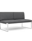 Front view of the SitOnIt Cameo 2 seater loveseat Armless in gray fabric with chrome Frame. Kansas City Office Design