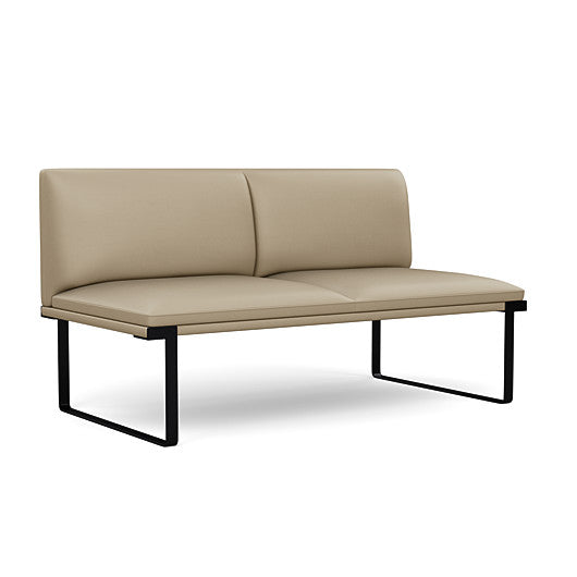 Front view of the SitOnIt Cameo 2 seater loveseat Armless in pebble vinyl with black Frame. Kansas City Office Design
