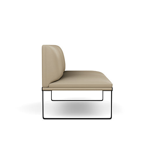 Side view of the SitOnIt Cameo 2 seater loveseat Armless in pebble vinyl with black Frame. Kansas City Office Design