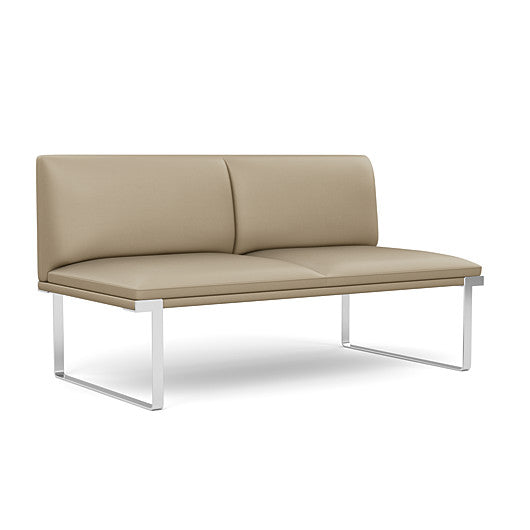 Front view of the SitOnIt Cameo 2 seater loveseat Armless in pebble vinyl with chrome Frame. Kansas City Office Design