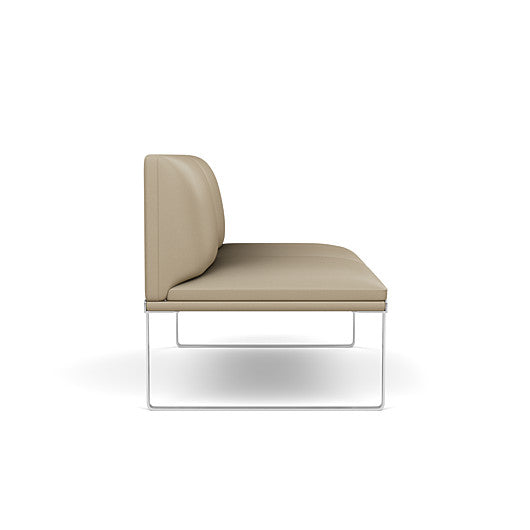 Side view of the SitOnIt Cameo 2 seater loveseat Armless in pebble vinyl with chrome Frame. Kansas City Office Design