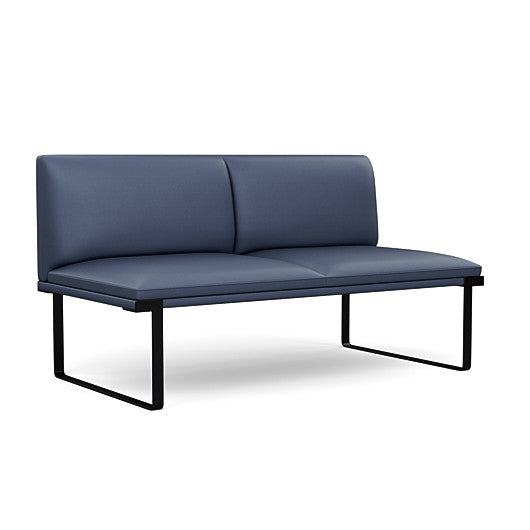 Front view of the SitOnIt Cameo 2 seater loveseat Armless in sapphire vinyl with black Frame. Kansas City Office Design