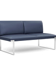 Front view of the SitOnIt Cameo 2 seater loveseat Armless in sapphire vinyl with chrome Frame. Kansas City Office Design