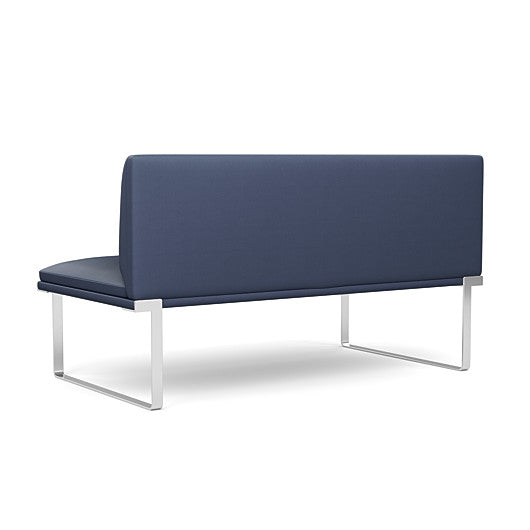 Back view of the SitOnIt Cameo 2 seater loveseat Armless in sapphire vinyl with chrome Frame. Kansas City Office Design