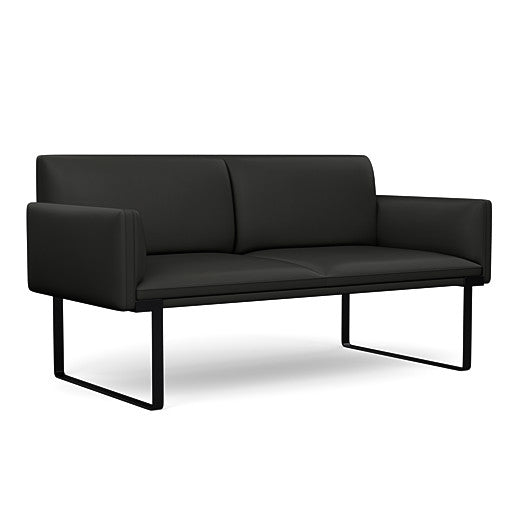 Front view of the SitOnIt Cameo 2 seater loveseat in black vinyl with black Frame. Kansas City Office Design