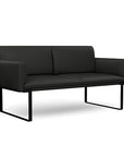 Front view of the SitOnIt Cameo 2 seater loveseat in black vinyl with black Frame. Kansas City Office Design