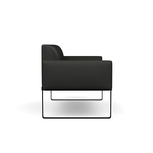 Side view of the SitOnIt Cameo 2 seater loveseat in black vinyl with black Frame. Kansas City Office Design