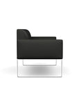 Side view of the SitOnIt Cameo 2 seater loveseat in black vinyl with chrome Frame. Kansas City Office Design