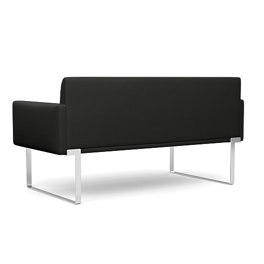 Back view of the SitOnIt Cameo 2 seater loveseat in black vinyl with chrome Frame. Kansas City Office Design