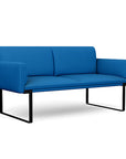 Front view of the SitOnIt Cameo 2 seater loveseat in blue fabric with black Frame. Kansas City Office Design