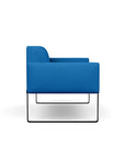 Side view of the SitOnIt Cameo 2 seater loveseat in blue fabric with black Frame. Kansas City Office Design