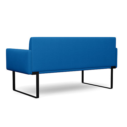 Back view of the SitOnIt Cameo 2 seater loveseat in blue fabric with black Frame. Kansas City Office Design