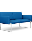 Front view of the SitOnIt Cameo 2 seater loveseat in blue fabric with chrome Frame. Kansas City Office Design