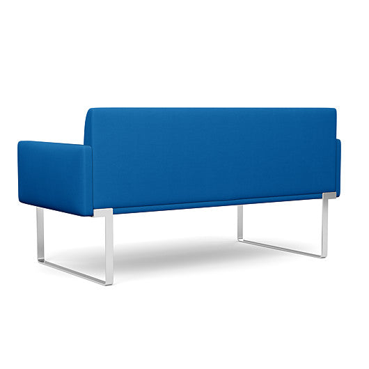 Back view of the SitOnIt Cameo 2 seater loveseat in blue fabric with chrome Frame. Kansas City Office Design