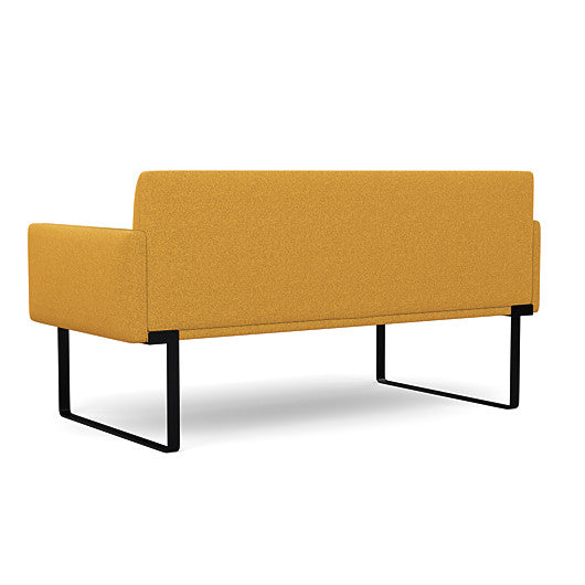 Back view of the SitOnIt Cameo 2 seater loveseat in gold fabric with black Frame. Kansas City Office Design