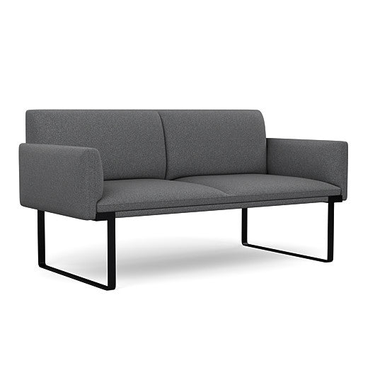 Front view of the SitOnIt Cameo 2 seater loveseat in gray fabric with black Frame. Kansas City Office Design