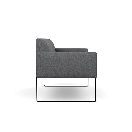 Side view of the SitOnIt Cameo 2 seater loveseat in gray fabric with black Frame. Kansas City Office Design