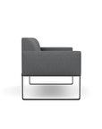 Side view of the SitOnIt Cameo 2 seater loveseat in gray fabric with black Frame. Kansas City Office Design