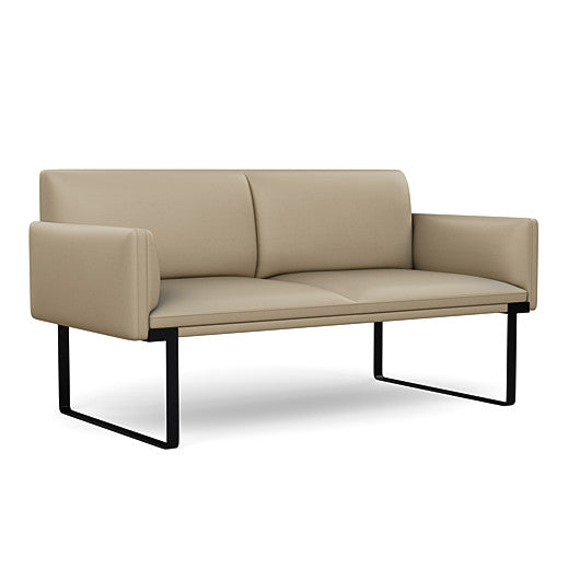 Front view of the SitOnIt Cameo 2 seater loveseat in pebble vinyl with black Frame. Kansas City Office Design
