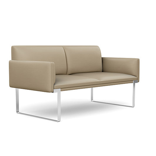 Front view of the SitOnIt Cameo 2 seater loveseat in pebble vinyl with chrome Frame. Kansas City Office Design