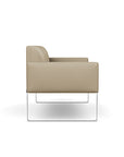 Side view of the SitOnIt Cameo 2 seater loveseat in pebble vinyl with chrome Frame. Kansas City Office Design