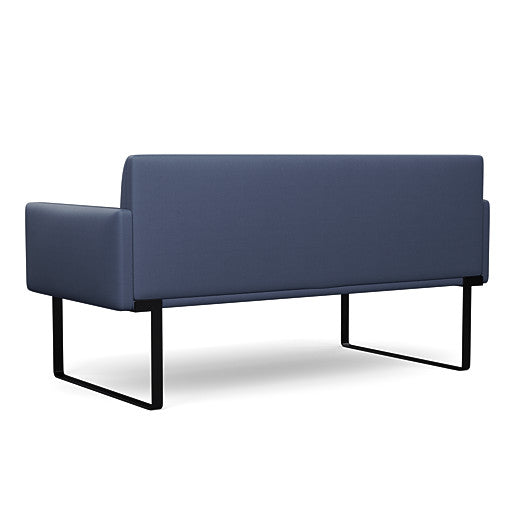 Back view of the SitOnIt Cameo 2 seater loveseat in sapphire vinyl with black Frame. Kansas City Office Design