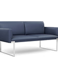 Front view of the SitOnIt Cameo 2 seater loveseat in sapphire vinyl with chrome Frame. Kansas City Office Design