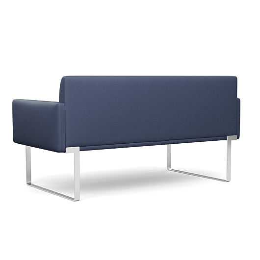 Back view of the SitOnIt Cameo 2 seater loveseat in sapphire vinyl with chrome Frame. Kansas City Office Design
