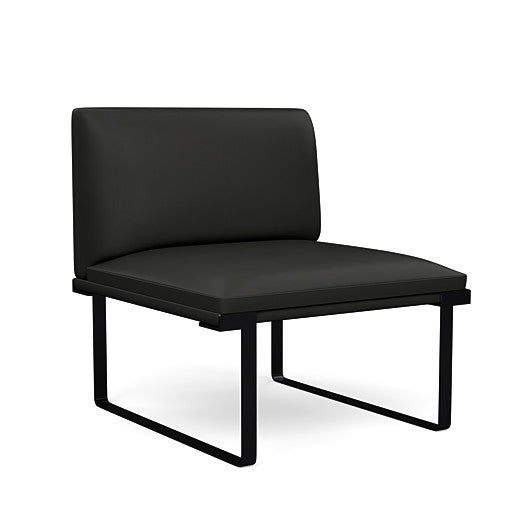 Front view of the SitOnIt Cameo Club Chair armless in black vinyl with black Frame. Kansas City Office Design