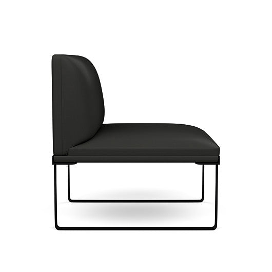 Side view of the SitOnIt Cameo Club Chair armless in black vinyl with black Frame. Kansas City Office Design