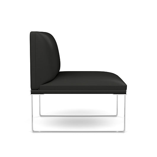 Side view of the SitOnIt Cameo Club Chair armless in black vinyl with chrome Frame. Kansas City Office Design