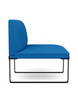 Side view of the SitOnIt Cameo Club Chair armless in blue fabric with black Frame. Kansas City Office Design