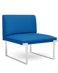 Front view of the SitOnIt Cameo Club Chair armless in blue fabric with chrome Frame. Kansas City Office Design