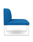 Side view of the SitOnIt Cameo Club Chair armless in blue fabric with chrome Frame. Kansas City Office Design