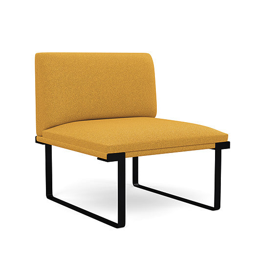 Front view of the SitOnIt Cameo Club Chair armless in gold fabric with black Frame. Kansas City Office Design