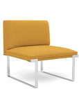 Front view of the SitOnIt Cameo Club Chair armless in gold fabric with chrome Frame. Kansas City Office Design