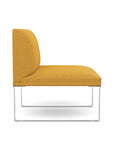 Side view of the SitOnIt Cameo Club Chair armless in gold fabric with chrome Frame. Kansas City Office Design