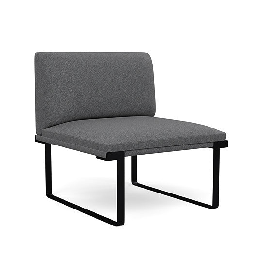 Front view of the SitOnIt Cameo Club Chair armless in gray fabric with black Frame. Kansas City Office Design
