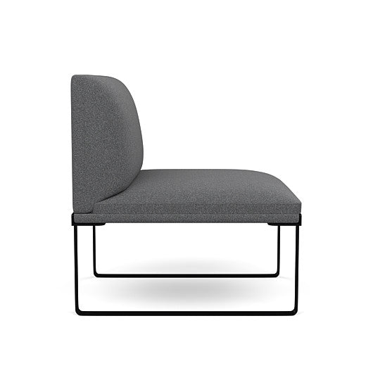 Side view of the SitOnIt Cameo Club Chair armless in gray fabric with black Frame. Kansas City Office Design